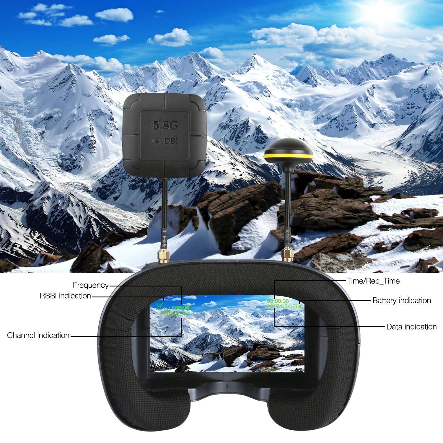 008D 5.8G 40CH 4.3 Inch 800*48 - Skyzone Cobra X V2 Fpv Goggles review and price